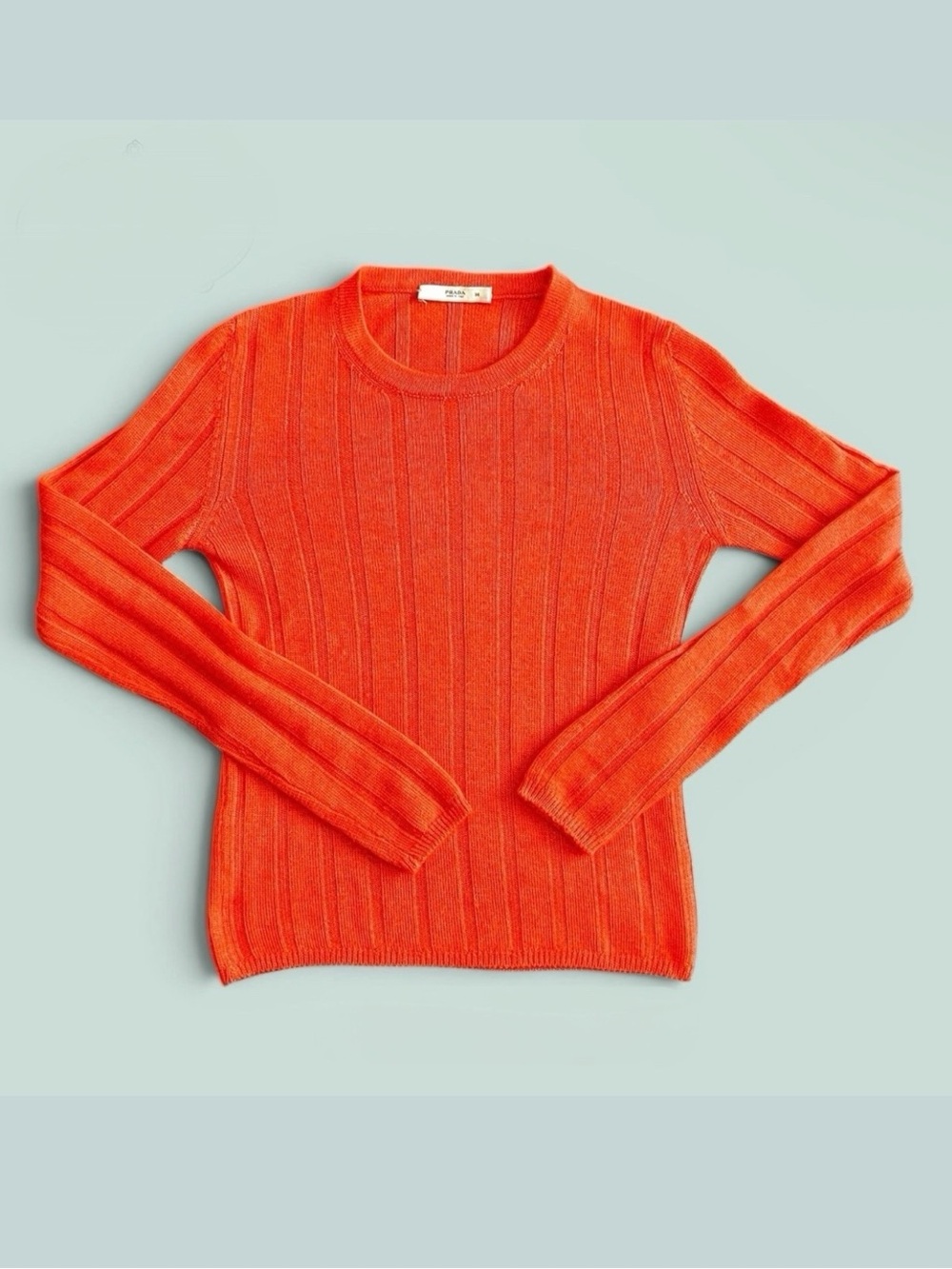 Prada Cashmere Silk Ribbed Sweater Red Orange IT 38 US 2 Luxury Knit Wear